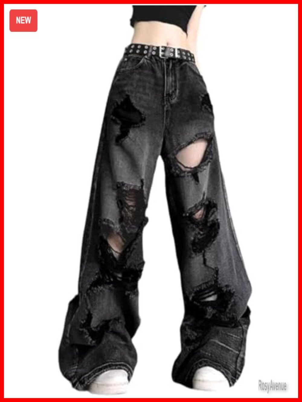 Ripped Baggy Straight Leg High Waisted Jeans Denim Pants